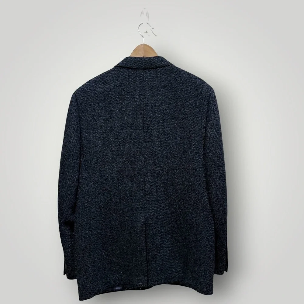 Brooks Brothers Harris‎ Tweed Wool Blazer Navy Blue Herringbone Regent Fit 44R